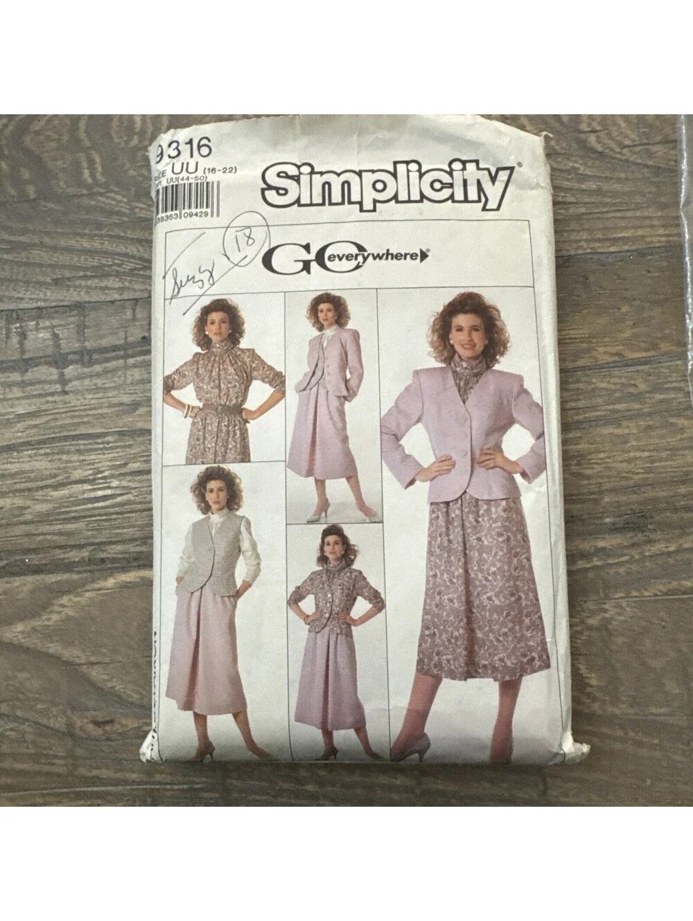 Simplicity 9316 Skirt Blouse Lined Vest & Jacket PATTERN size 18